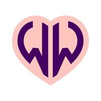 logotipo W coração monograma 2 cartas alfabeto Fonte amor logotipo namorados logótipo bordado vetor