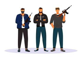 gangue criminosa cor plana vetor personagem sem rosto. grupo de gangsters, terroristas armados. mob, sindicato. máfia. ilustração de desenho animado isolado crime organizado para design gráfico e animação web