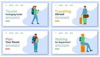 conjunto de modelos de vetor de página de destino de agência de viagens. ideia de interface de site de viagem de férias com ilustrações planas. layout da página inicial de viagens de férias. banner da web de turismo, conceito de desenho de página da web