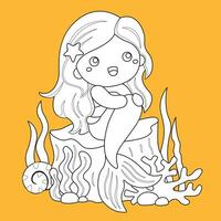 fofa lindo sereia desenho animado digital carimbo esboço vetor