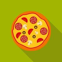 ícone plano de pizza com sombra longa, ilustração vetorial vetor