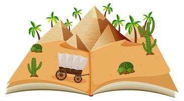 Um, pop up, livro, deserto, cena vetor