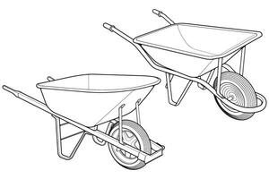 conjunto do solteiro roda carrinho de mão vetor .carrinho linha arte vetor ilustração isolado em branco fundo. roda carrinho de mão esboço ilustração.