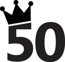 número 50. com uma coroa em a topo ícone. 50 aniversário número coroa placa. plano estilo. vetor