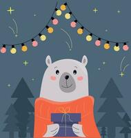 fofa Urso segurando uma presente, Natal ilustração, Natal, Natal cartão vetor