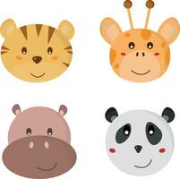 animal clipart, animal cabeça, girafa, tigre, hipopótamo, panda isolado em branco fundo vetor