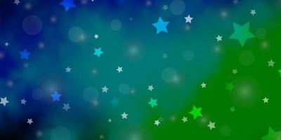 luz azul, padrão de vetor verde com círculos, estrelas.
