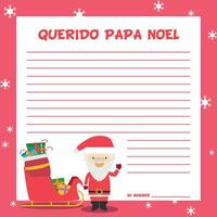 papai noel carta modelo vetor ilustração para Natal Tempo dentro espanhol, com criança personagem, trenó e apresenta.