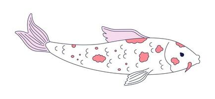 manchado nishikigoi 2d linear desenho animado personagem. oriental peixe para japonês lago, jardim aquático isolado linha vetor animal branco fundo. mar criatura natação cor plano local ilustração