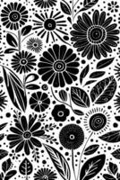 abstrato Preto e branco monocromático desenhado à mão flores textura padronizar rabisco vetor ilustração