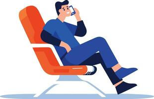 mão desenhado turista com cadeira em avião dentro plano estilo vetor