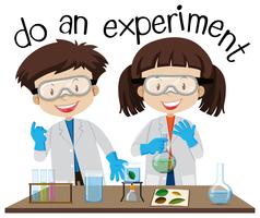 Dois, crianças, fazendo, experiência, em, ciência, laboratório vetor