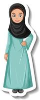 Adesivo de personagem de desenho animado de mulher muçulmana em fundo branco vetor