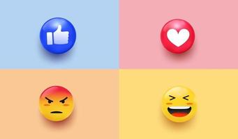 sentimento de emoji enfrenta o vetor. elementos de bate-papo de comunicação na bola 3d da bolha. adoráveis adesivos de ícone de mídia social. vetor de design moderno e criativo