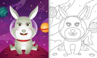 livro de colorir para crianças com um coelho fofo na galáxia espacial vetor