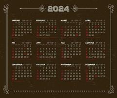 2024 calendário modelo, 2024 indonésio calendário completo com nacional feriados, adequado para escrivaninha calendário desenhos, parede calendários, etc vetor
