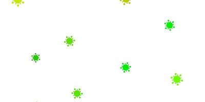 padrão de vetor verde e amarelo claro com elementos de coronavírus.