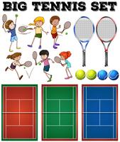 Jogadores de tênis e tribunais vetor
