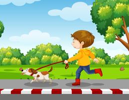 menino andando com um cachorro vetor