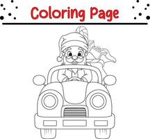 feliz Natal santa com dirigindo coloração página para crianças. vetor