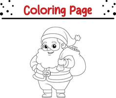 Natal santa com saco coloração página para crianças. vetor Preto e branco ilustração isolado em branco fundo.