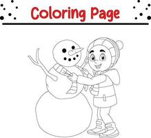 fofa boneco de neve Natal coloração página para crianças. feliz inverno Natal tema coloração livro. vetor