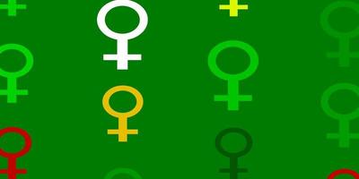 padrão de vetor verde e amarelo claro com elementos do feminismo.