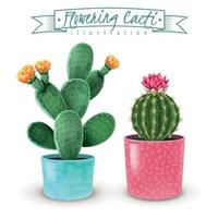 ilustração em vetor conjunto realista de cactos em flor