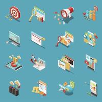 web seo isometric icon set vector illustration