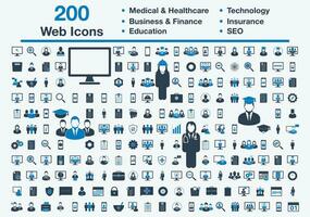 200 universal rede ícones Incluindo médico e assistência médica, negócios, finança, seguro, tecnologia, Educação, seo placa. editável vetor eps símbolo ilustração.