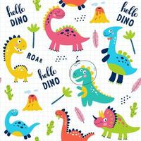 padrão sem emenda com dinossauros fofos para crianças imprimir. vetor