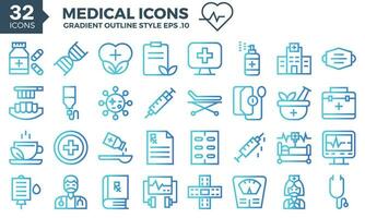 médico gradiente esboço ícones definir. a coleção inclui do o negócio desenvolvimentos, programação , rede design, aplicativo Projeto e mais. vetor