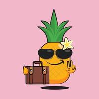 desenho fofo de abacaxi indo de férias no verão vetor