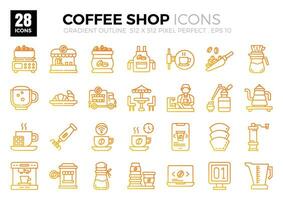 café fazer compras gradiente esboço ícones. a coleção inclui ícones do vários aspectos relacionado para café lojas, variando a partir de o negócio e desenvolvimento para programação, rede projeto, aplicativo Projeto e etc. vetor