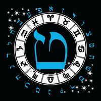 vetor ilustração do a hebraico alfabeto e zodíaco sinais. hebraico carta chamado dentes azul e grande