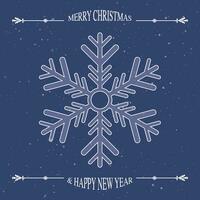 alegre Natal e feliz Novo ano com floco de neve mínimo estilo cumprimento cartão modelo em noite céu fundo. vetor