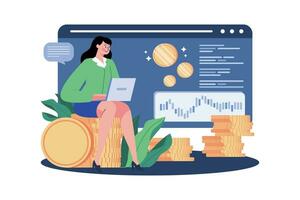 mulheres de negócios investindo dentro bitcoin ilustração conceito. uma plano ilustração isolado em branco fundo vetor