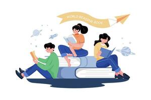 conceito de ilustração de livro de leitura do mundo vetor