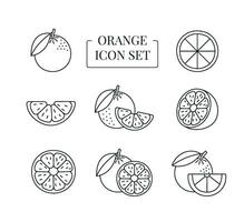 fruta laranja todo e metade, cortar para dentro fatias, conjunto do linha ícones dentro vetor
