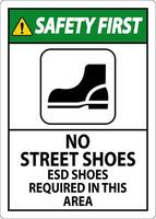 segurança primeiro placa não rua sapato, esd sapatos requeridos dentro isto área vetor