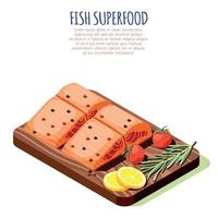 ilustração em vetor conceito design isométrico superalimento peixe