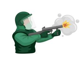 exército tiro lágrima gás arma desenho animado ilustração vetor