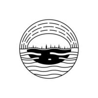 Preto e branco ilustração do uma pôr do sol. mínimo, simples, linha e silhueta conceito. usava para logotipo, ícone, símbolo, sinal, emblema, imprimir, decoração vetor