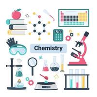 conjunto de equipamentos de laboratório de química escolar vetor