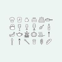 vetor conjunto do restaurante ícones. contém servindo comida, ícones cardápio, chefe de cozinha, vinho vidro, fruta, bolo etc