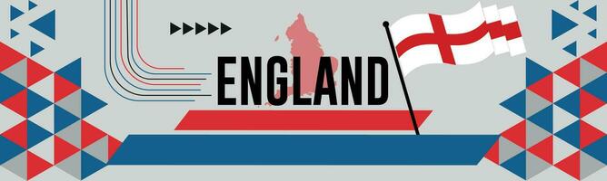 Inglaterra nacional dia bandeira com mapa, bandeira cores tema fundo e geométrico abstrato retro moderno vermelho e azul cor Projeto. abstrato moderno Projeto. vetor