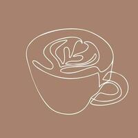 copo do café com espumoso coração. contínuo desenhando do linhas. romântico conceito do cafeteria, reunião, amor, amizade, caloroso relação. vetor