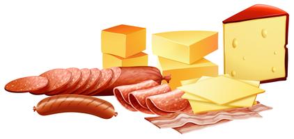 Queijo e diferentes tipos de produtos de carne vetor