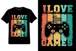 Eu amor jogo, jogos camiseta projeto, jogos t camisas, retro jogos camisas, jogador vestuário, jogos controlador moda. vetor