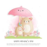 feliz dia das mães com o urso fofo mãe e bebê vetor